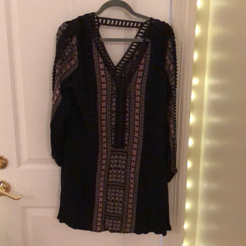 Black Aztec printed v neck dress